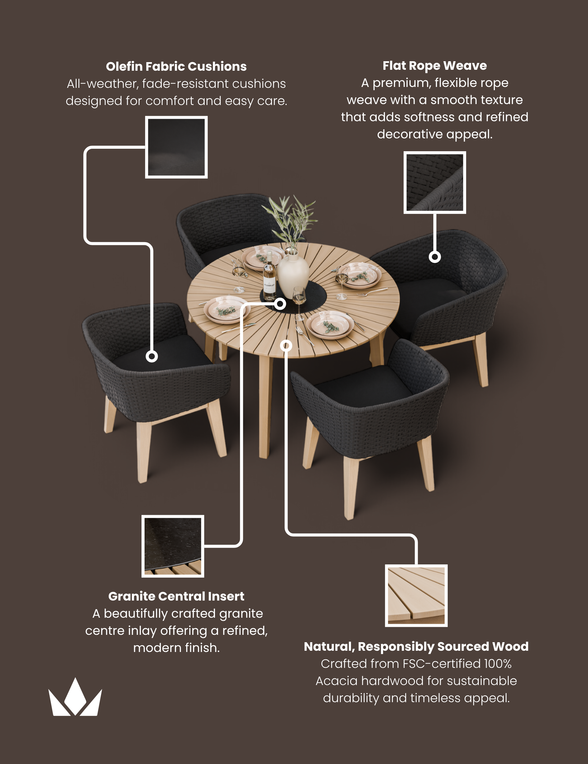 Image of Roma 4 Seater Round Sunray with Black Granite Insert Dining Set with Eden Night Dining Chairs