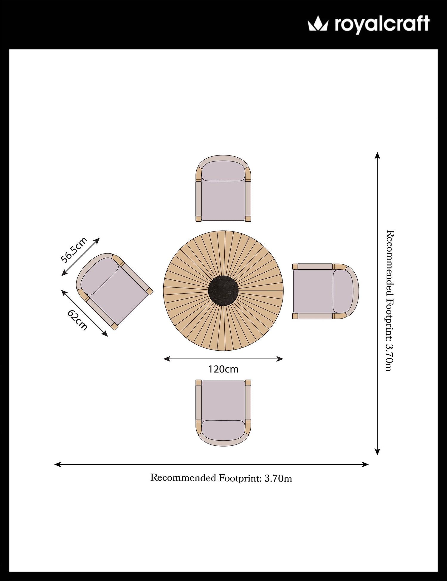 Roma 4 Seater Round Sunray with Black Granite Insert Dining Set with Roma Dining Chairs