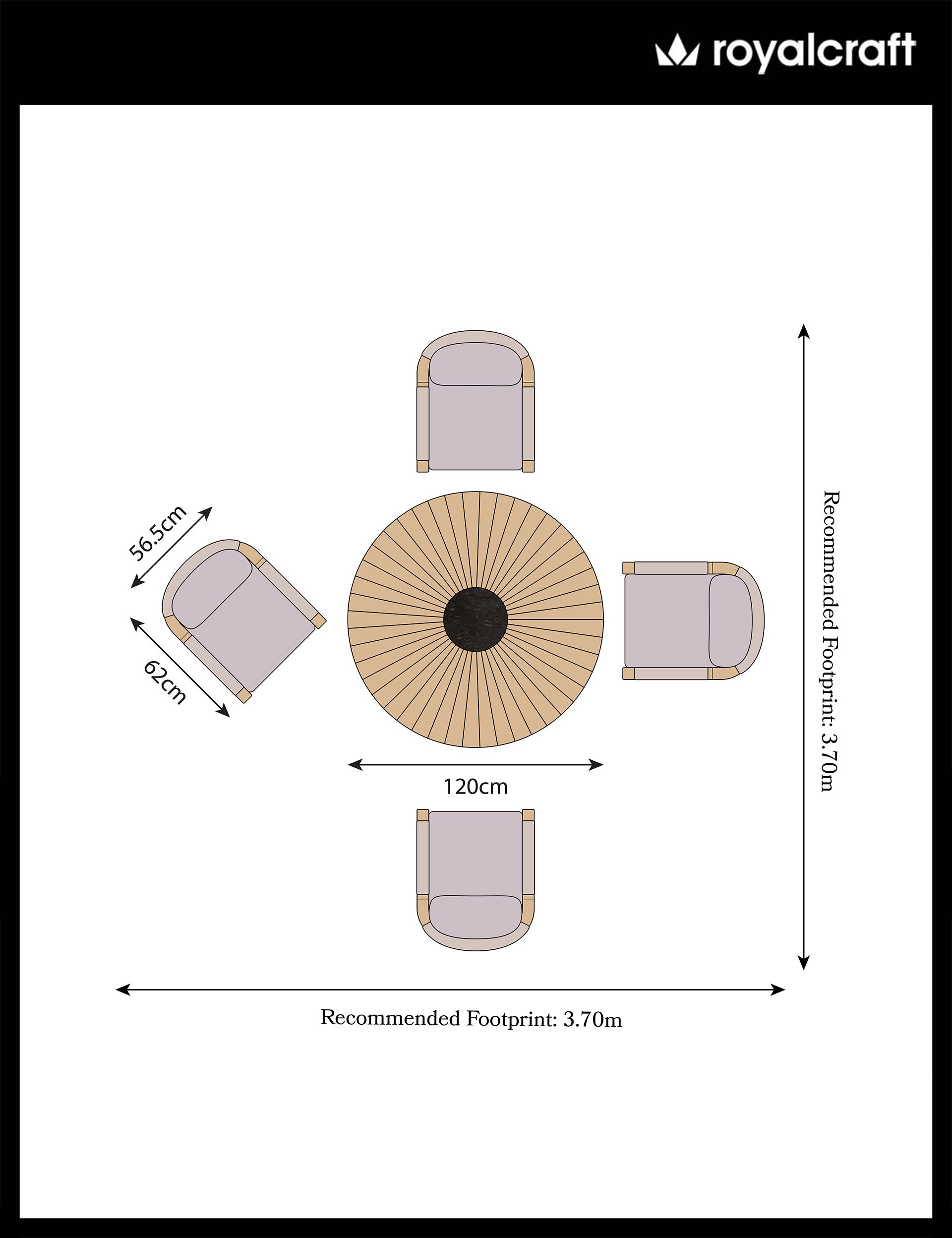 Roma 4 Seater Round Sunray with Black Granite Insert Dining Set with Roma Dining Chairs