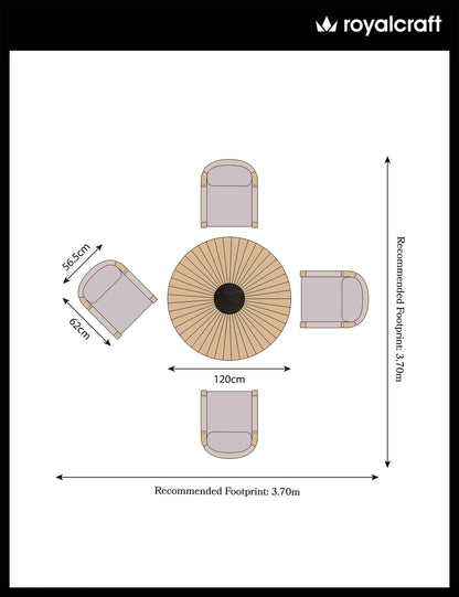 Roma 4 Seater Round Sunray with Black Granite Insert Dining Set with Roma Dining Chairs