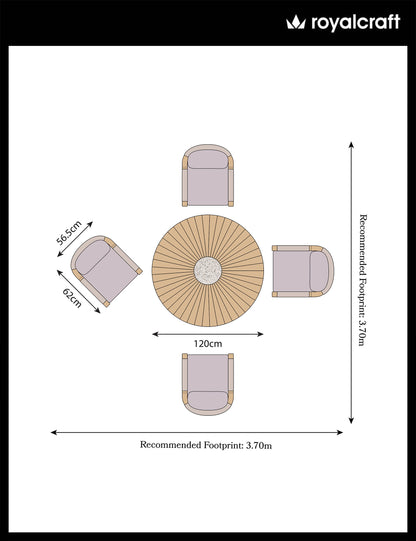Roma 4 Seater Round Sunray with Terrazzo Insert Dining Set with Roma Dining Chairs