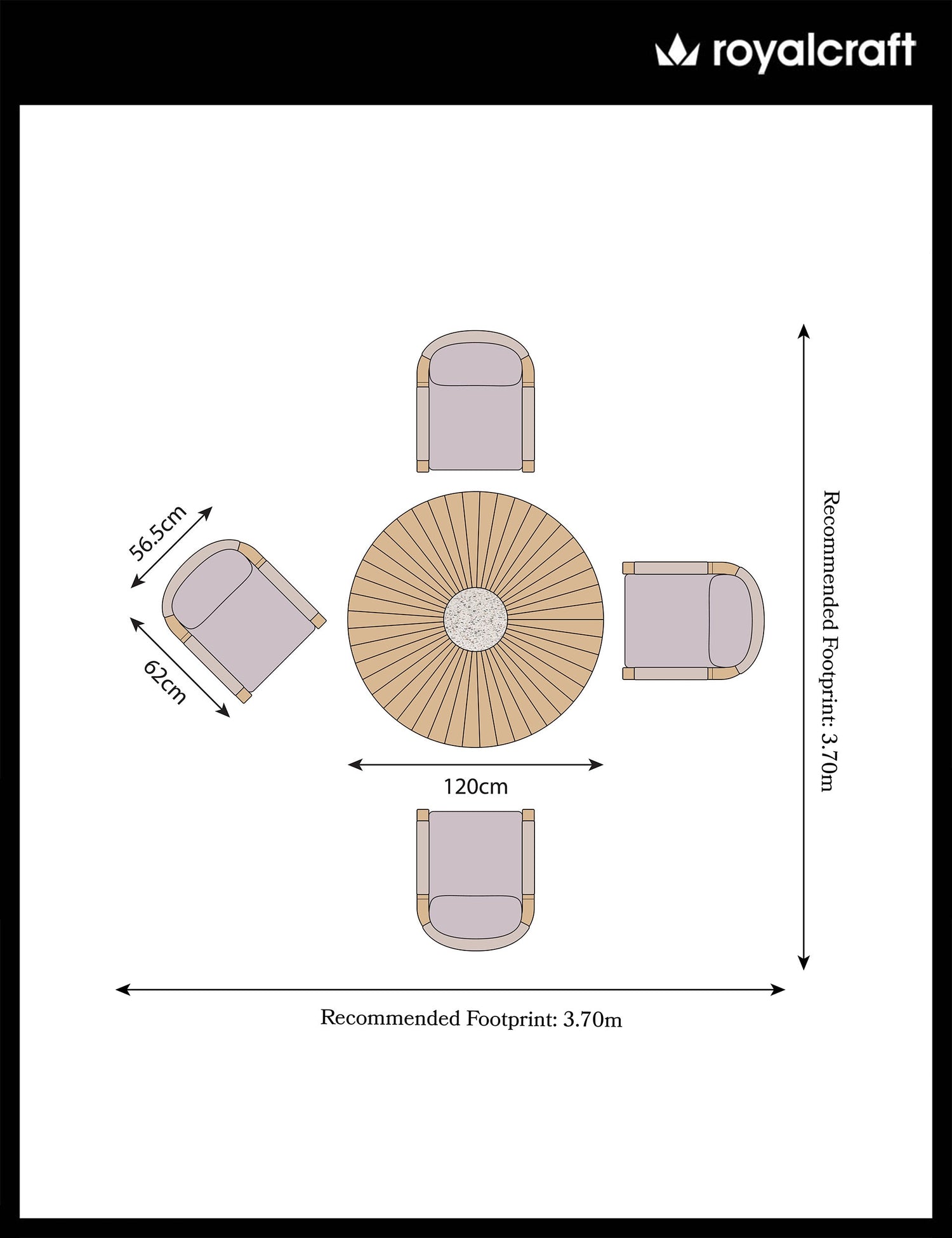 Roma 4 Seater Round Sunray with Terrazzo Insert Dining Set with Roma Dining Chairs