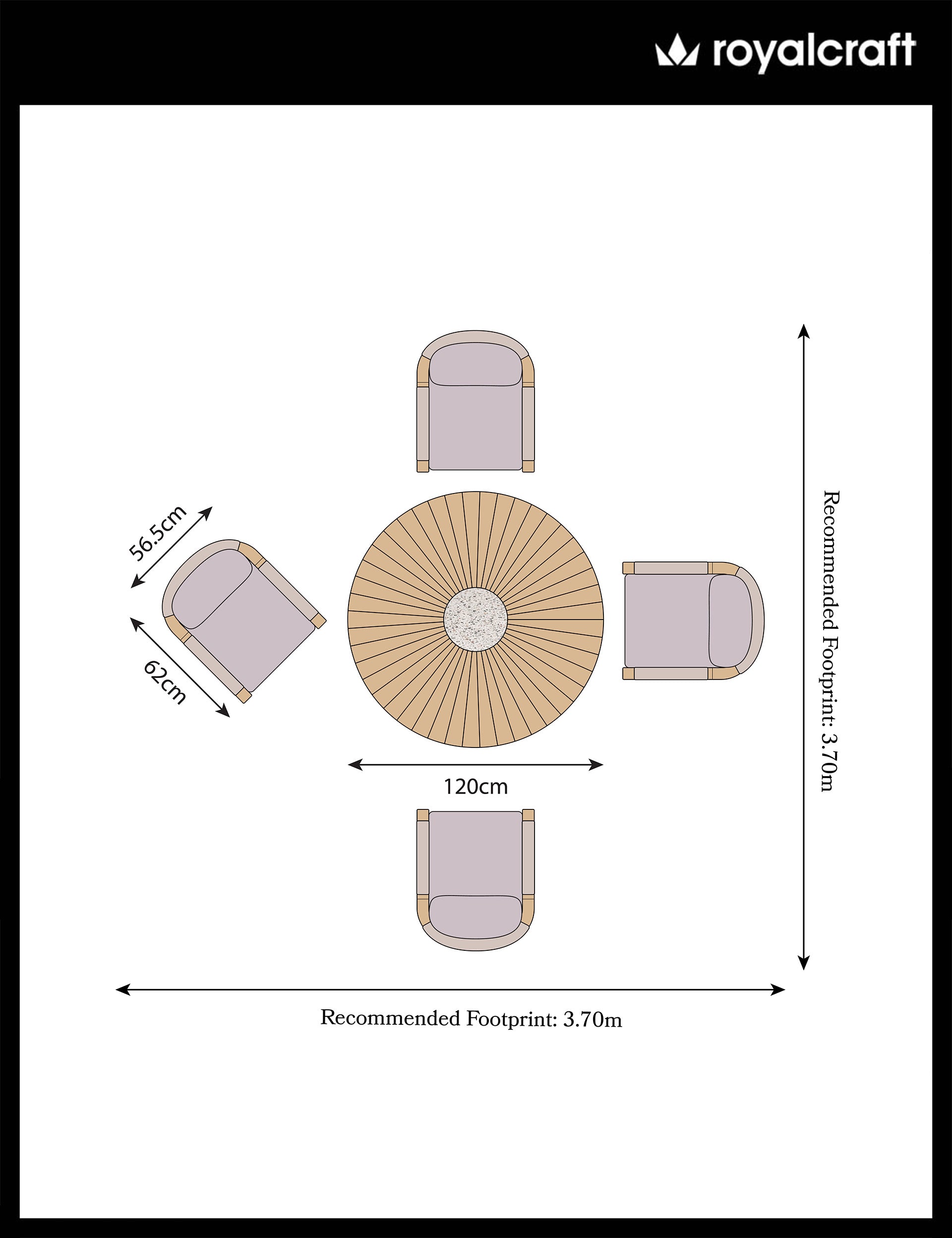 Roma 4 Seater Round Sunray with Terrazzo Insert Dining Set with Roma Dining Chairs
