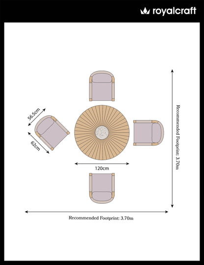 Roma 4 Seater Round Sunray with Terrazzo Insert Dining Set with Roma Dining Chairs
