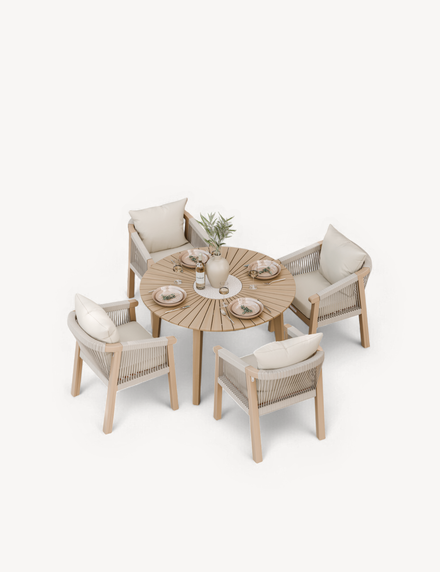 Roma 4 Seater Round Sunray with Terrazzo Insert Dining Set with Roma Dining Chairs
