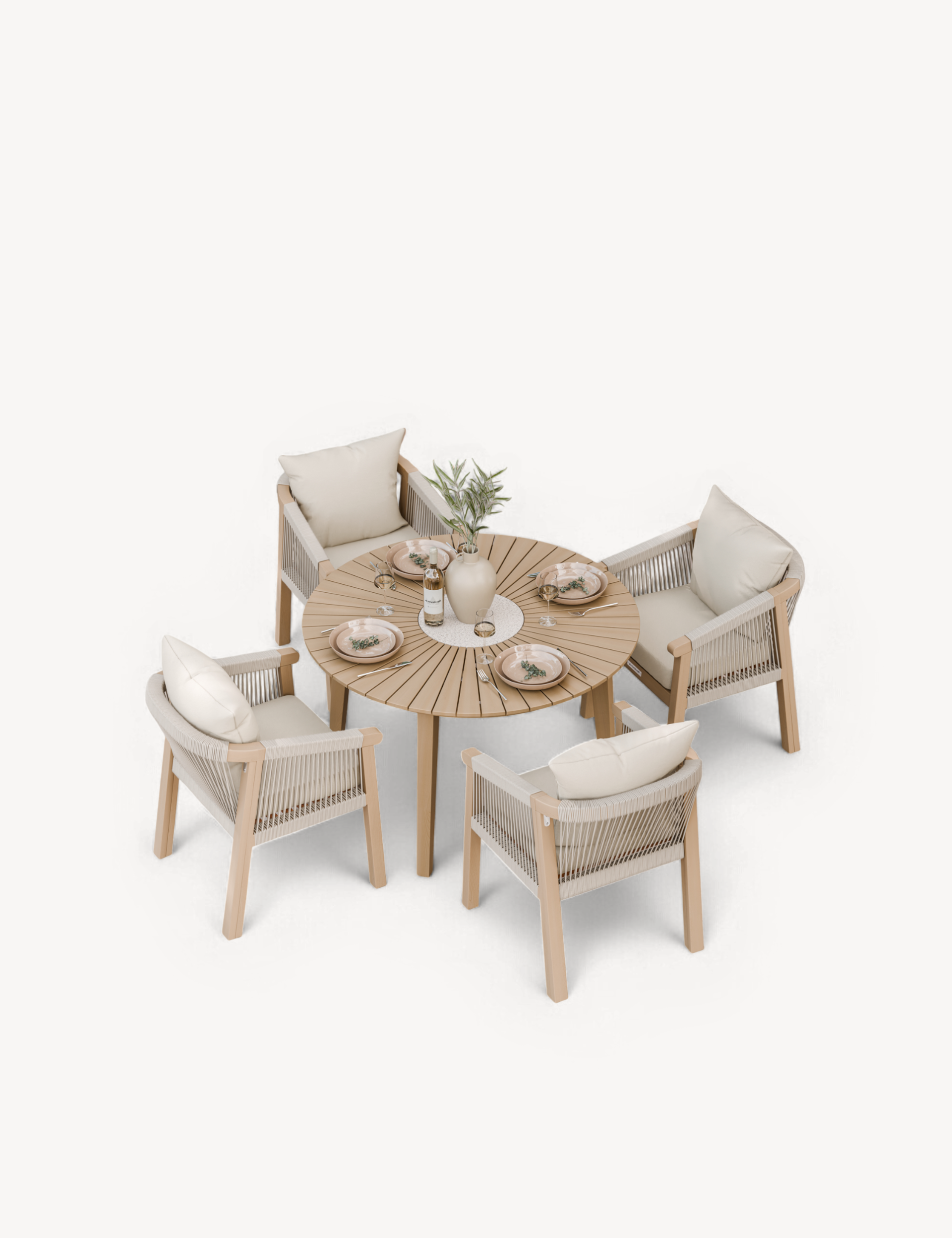 Roma 4 Seater Round Sunray with Terrazzo Insert Dining Set with Roma Dining Chairs