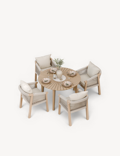 Roma 4 Seater Round Sunray with Terrazzo Insert Dining Set with Roma Dining Chairs