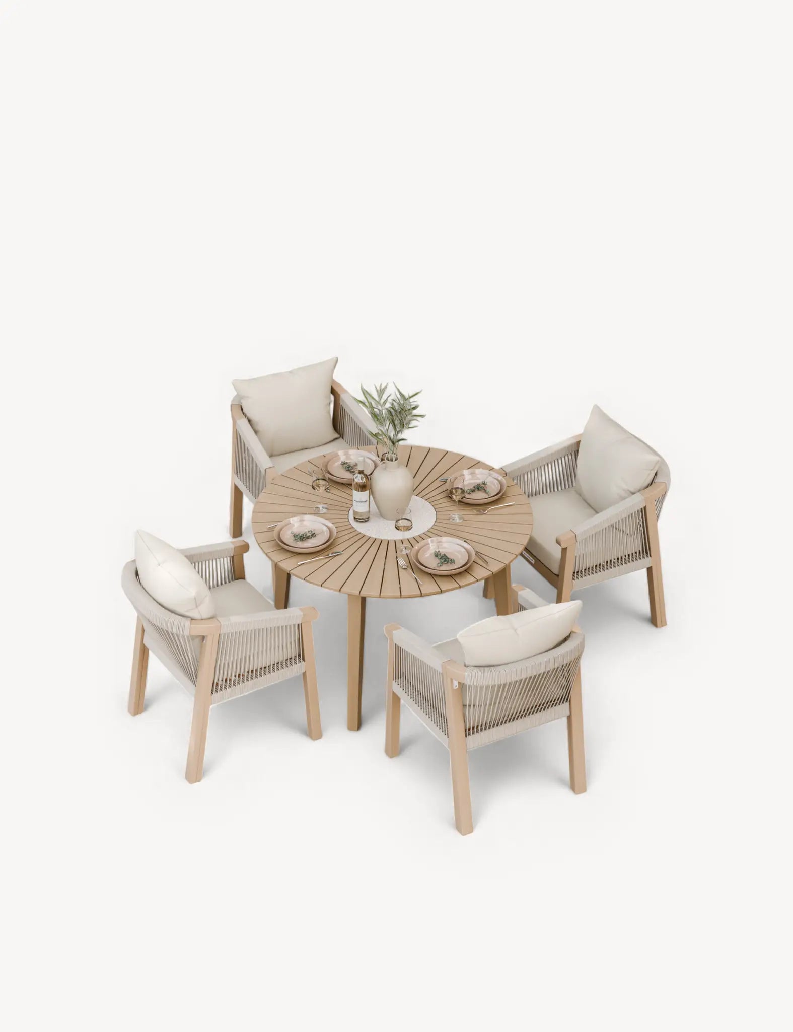 Roma 4 Seater Round Sunray with Terrazzo Insert Dining Set with Roma Dining Chairs