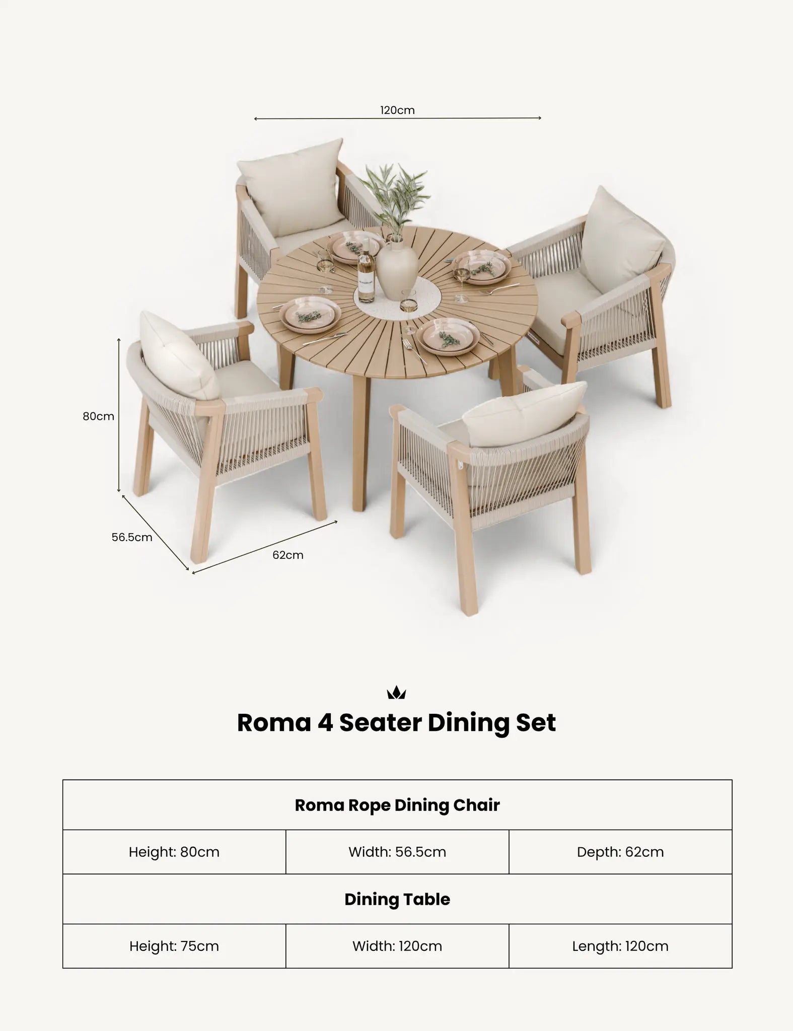 Roma 4 Seater Round Sunray with Terrazzo Insert Dining Set with Roma Dining Chairs