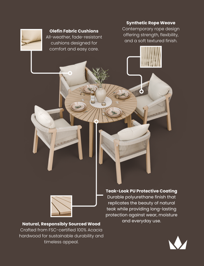 Roma 4 Seater Round Sunray with Terrazzo Insert Dining Set with Roma Dining Chairs