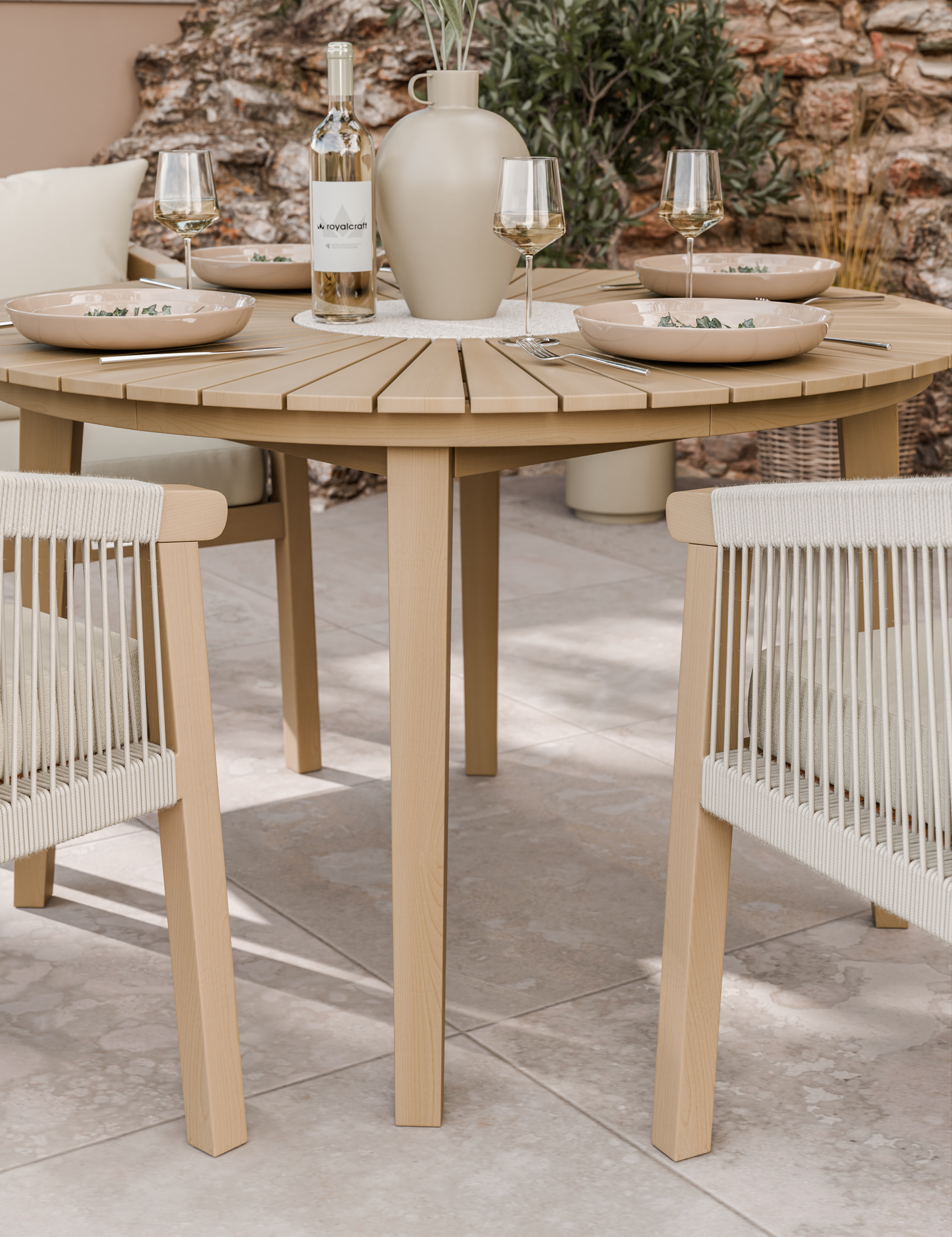 Roma 4 Seater Round Sunray with Terrazzo Insert Dining Set with Roma Dining Chairs