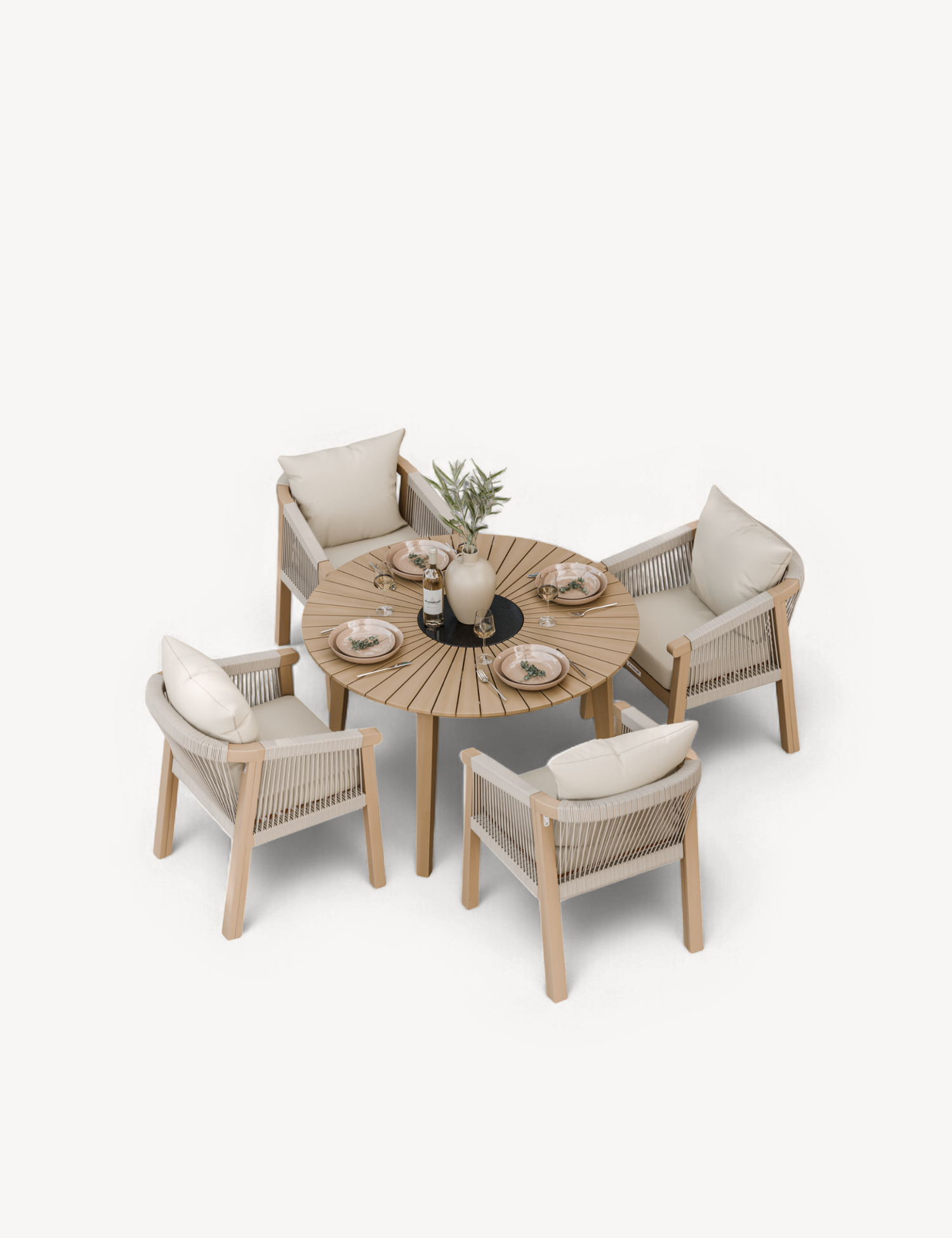 Roma 4 Seater Round Sunray with Black Granite Insert Dining Set with Roma Dining Chairs