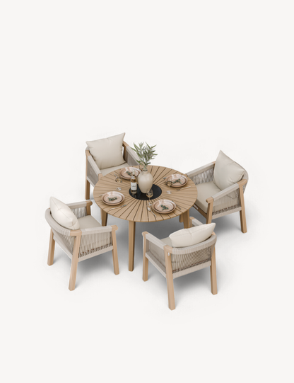 Roma 4 Seater Round Sunray with Black Granite Insert Dining Set with Roma Dining Chairs