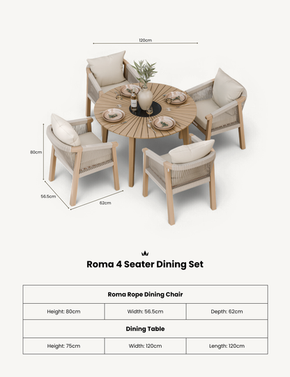 Roma 4 Seater Round Sunray with Black Granite Insert Dining Set with Roma Dining Chairs