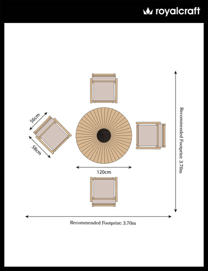 Roma 4 Seater Round Sunray with Black Granite Insert Dining Set with Roma Rope Stacking Chairs