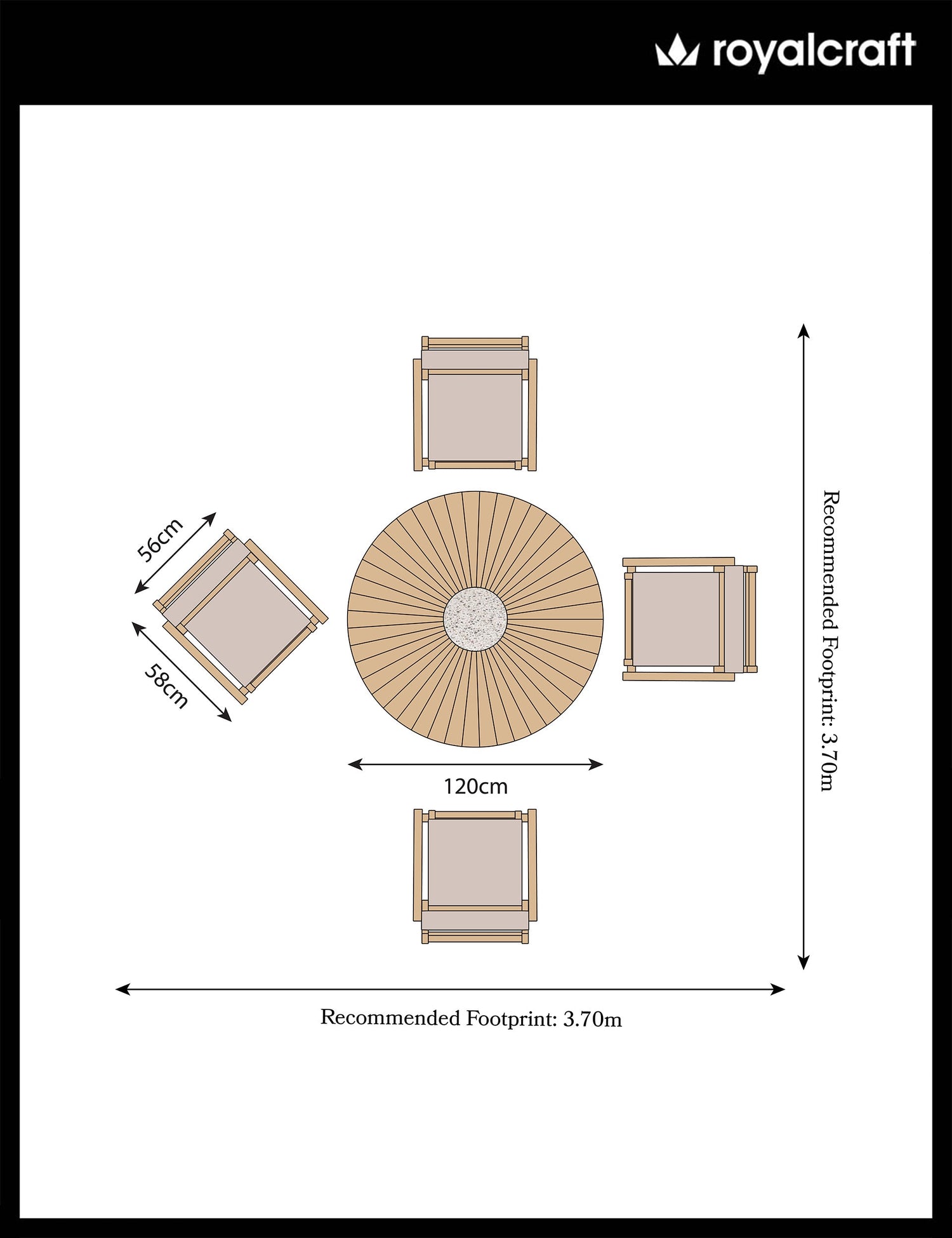 Roma 4 Seater Round Sunray with Terrazzo Insert Dining Set with Roma Rope Stacking Chairs