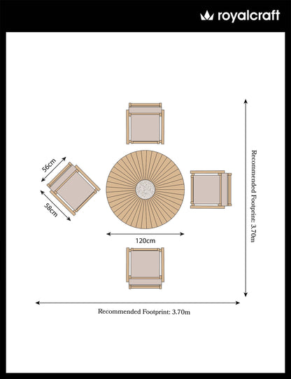 Roma 4 Seater Round Sunray with Terrazzo Insert Dining Set with Roma Rope Stacking Chairs