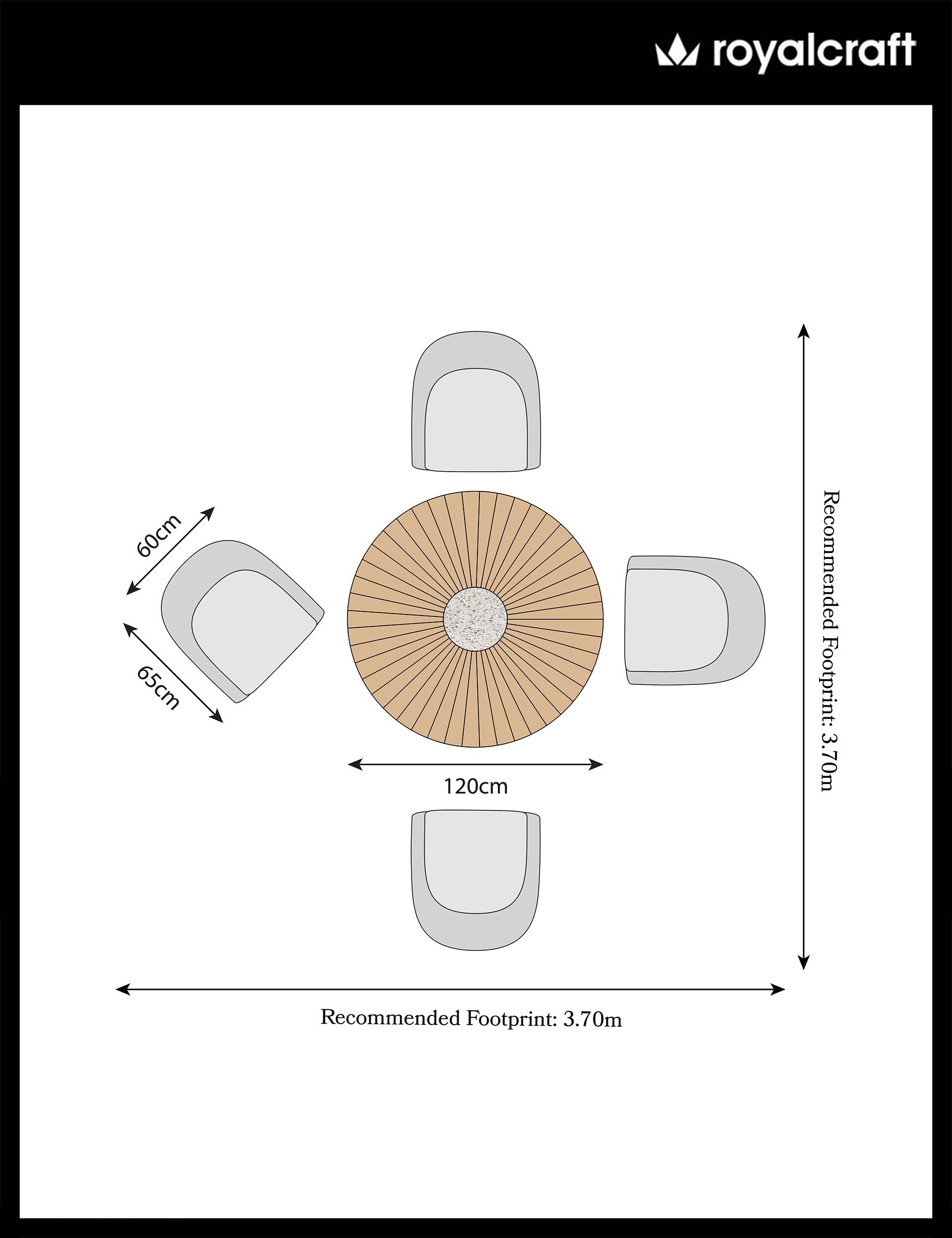 Roma 4 Seater Round Sunray with Terrazzo Insert Dining Set with Sol Dining Chairs