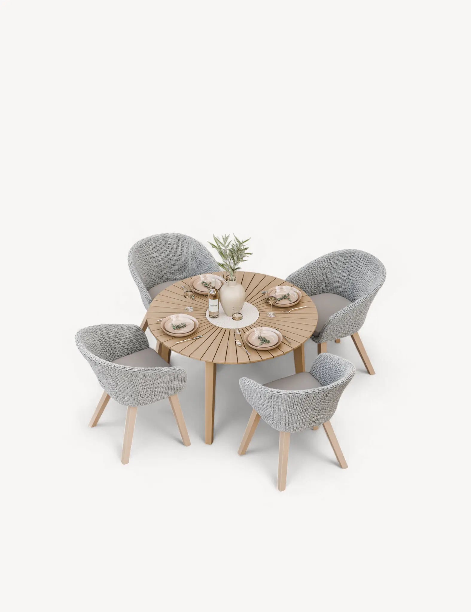 Roma 4 Seater Round Sunray with Terrazzo Insert Dining Set with Sol Dining Chairs