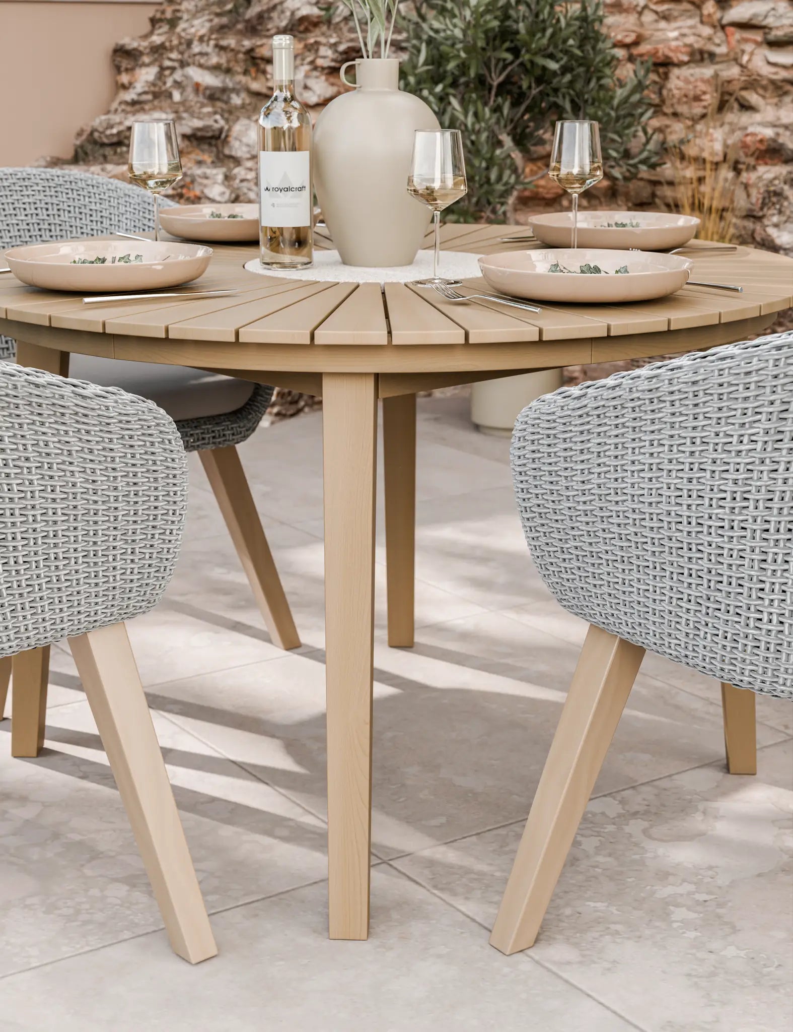 Image of Roma 4 Seater Round Sunray with Terrazzo Insert Dining Set with Sol Dining Chairs