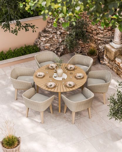 Roma 6 Seater Round Sunray with Terrazzo Insert Dining Set with Eden Dawn Chairs