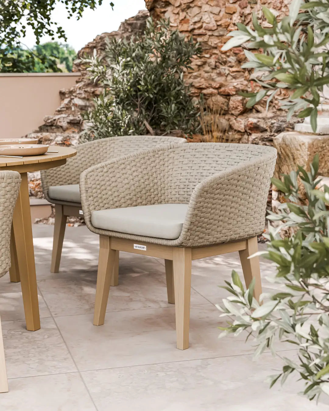 Image of Roma 6 Seater Round Sunray with Terrazzo Insert Dining Set with Eden Dawn Chairs