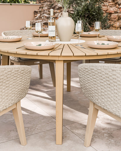 Roma 6 Seater Round Sunray with Terrazzo Insert Dining Set with Eden Dawn Chairs