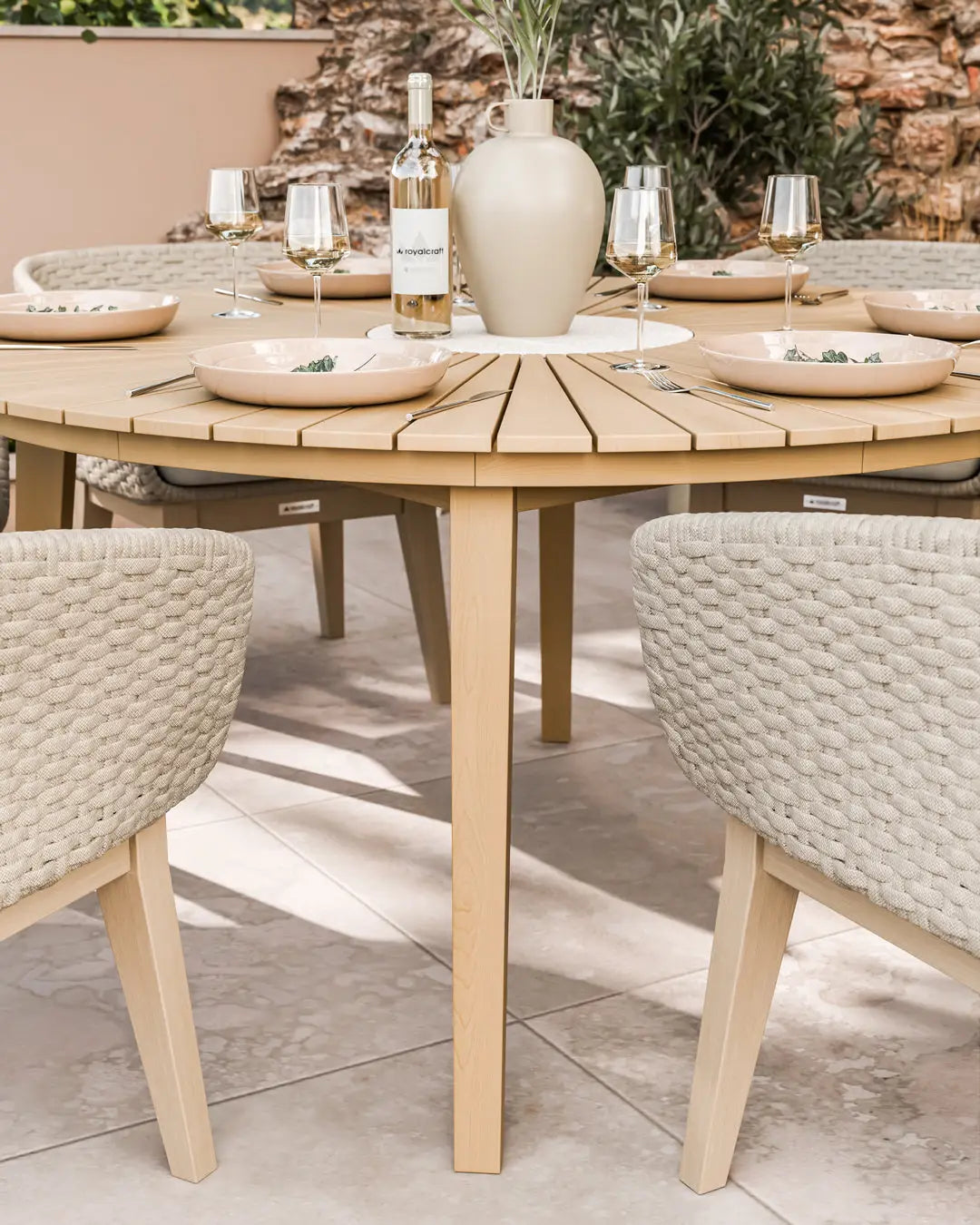 Image of Roma 6 Seater Round Sunray with Terrazzo Insert Dining Set with Eden Dawn Chairs