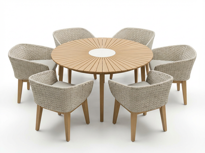 Roma 6 Seater Round Sunray with Terrazzo Insert Dining Set with Eden Dusk Chairs