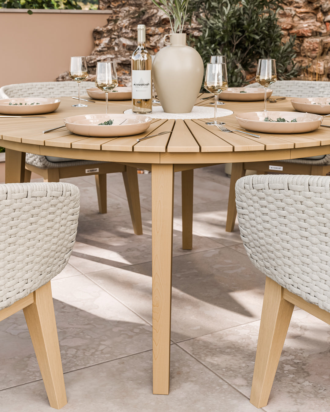 Roma 6 Seater Round Sunray with Terrazzo Insert Dining Set with Eden Dusk Chairs