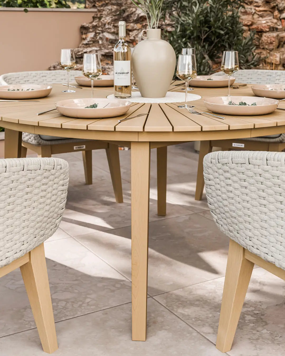 Image of Roma 6 Seater Round Sunray with Terrazzo Insert Dining Set with Eden Dusk Chairs