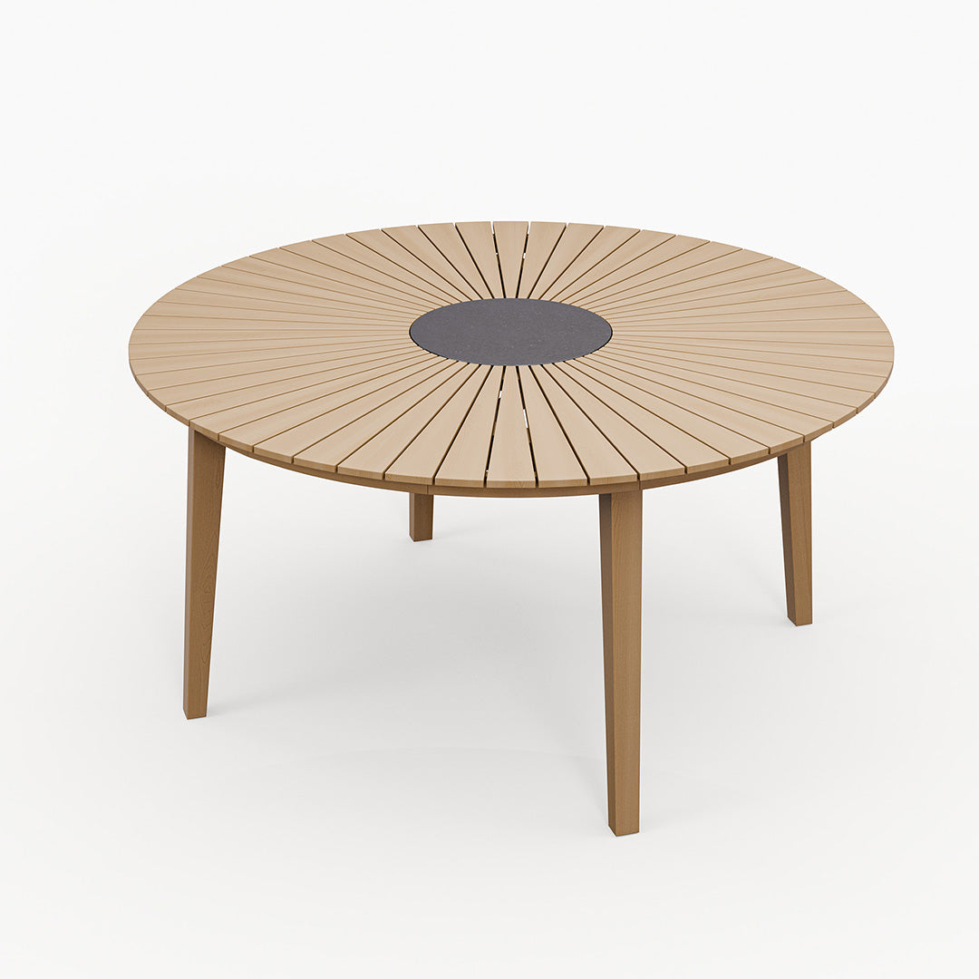 Roma 6 Seater Round Sunray with Black Granite Insert Dining Set with Eden Night Dining Chairs