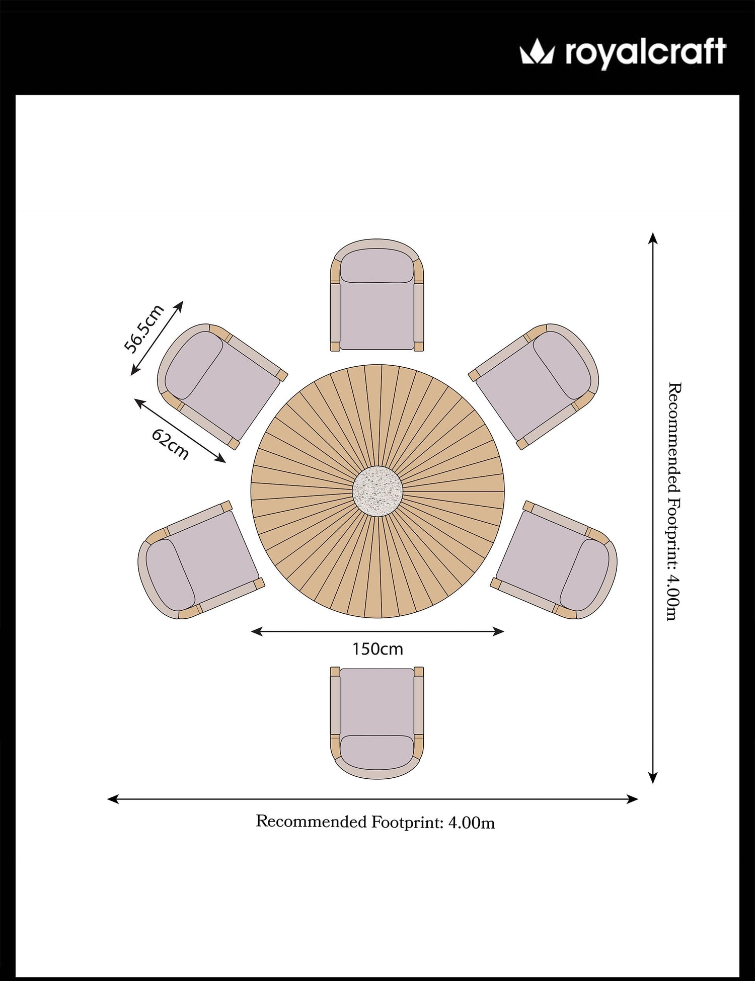 Roma 6 Seater Round Sunray with Terrazzo Insert Dining Set with Roma Dining Chairs