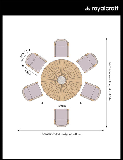 Roma 6 Seater Round Sunray with Terrazzo Insert Dining Set with Roma Dining Chairs