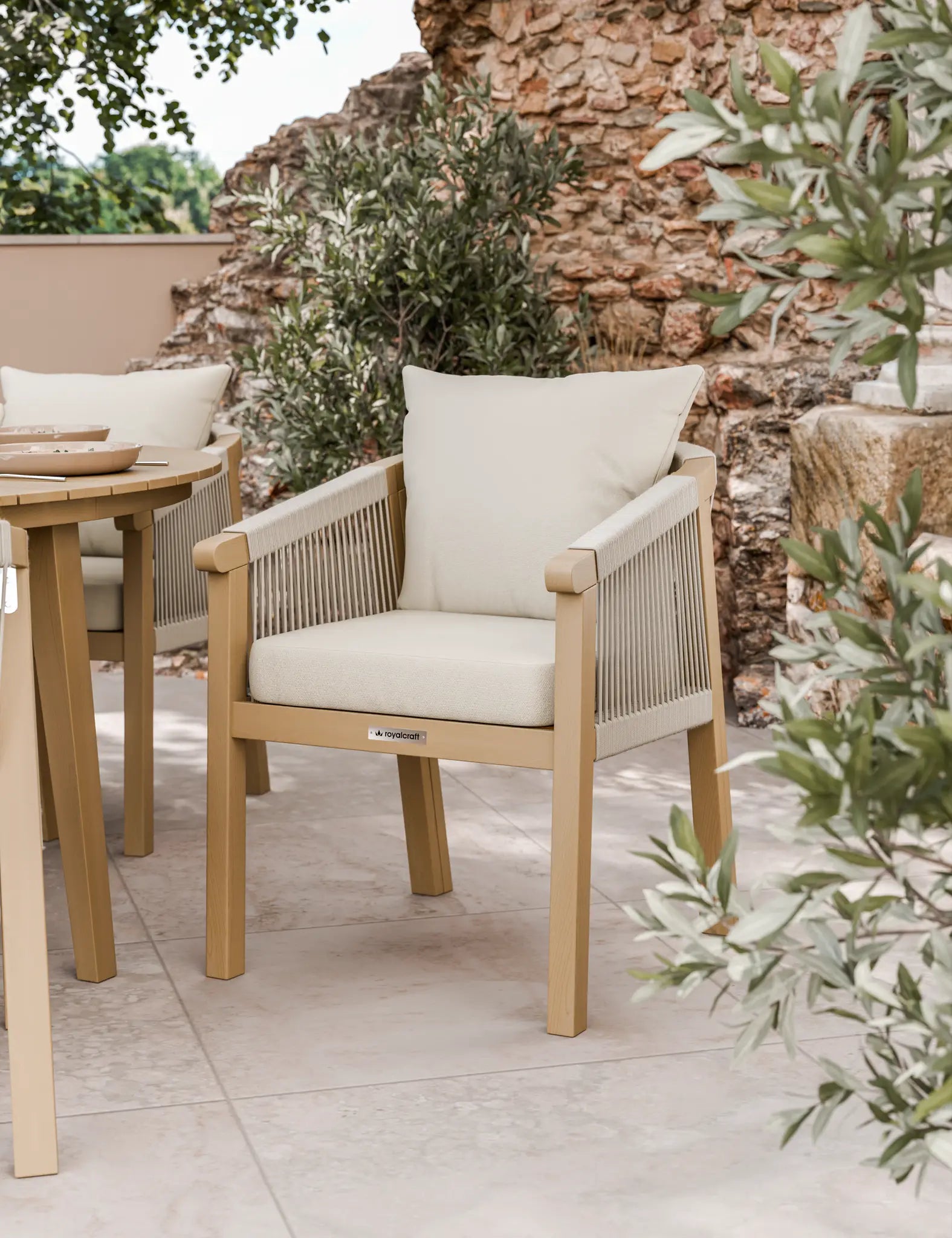 Image of Roma 6 Seater Round Sunray with Terrazzo Insert Dining Set with Roma Dining Chairs