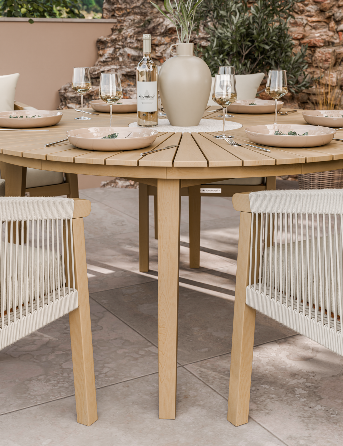 Roma 6 Seater Round Sunray with Terrazzo Insert Dining Set with Roma Dining Chairs