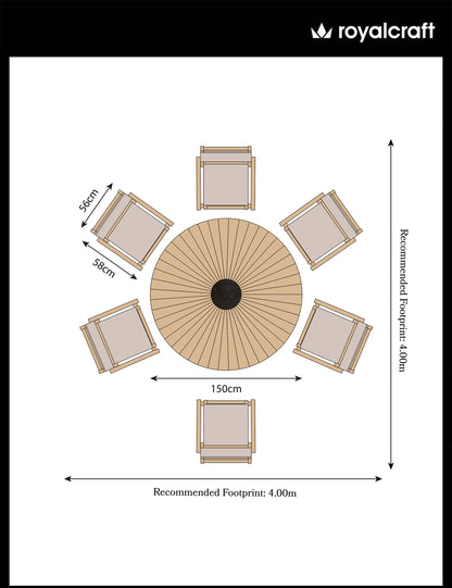 Roma 6 Seater Round Sunray Dining Set with Black Granite Insert and Rope Stacking Chairs