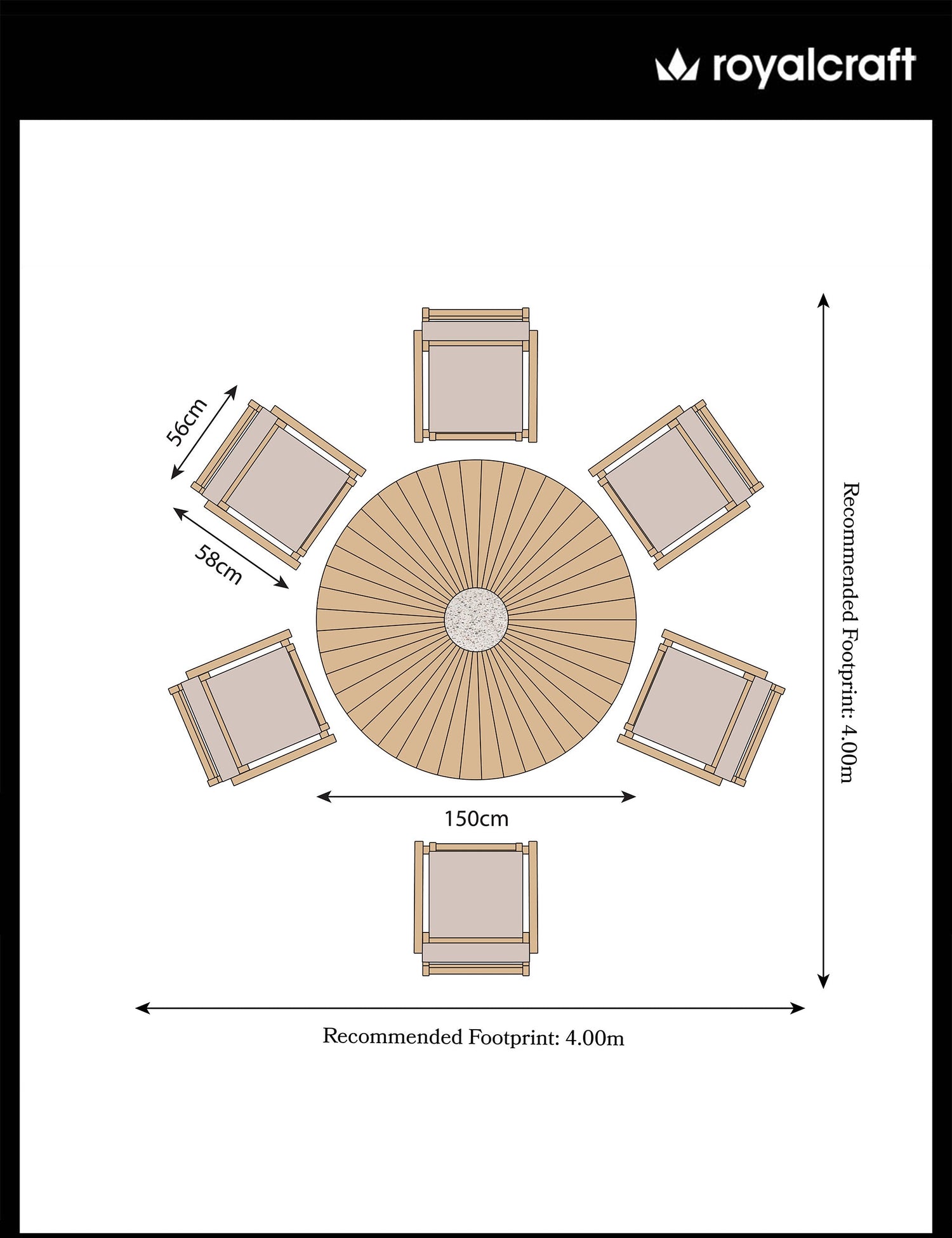 Roma 6 Seater Round Sunray with Terrazzo Insert Dining Set with Roma Rope Stacking Chairs