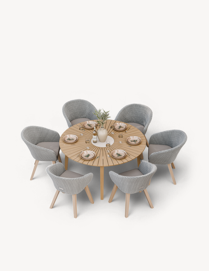 Roma 6 Seater 150cm Round Sunray with Terrazzo Insert Dining Set with 6 Sol Dining Chairs