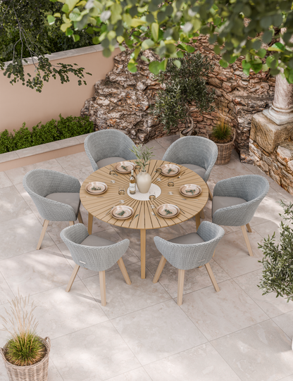 Roma 6 Seater 150cm Round Sunray with Terrazzo Insert Dining Set with 6 Sol Dining Chairs