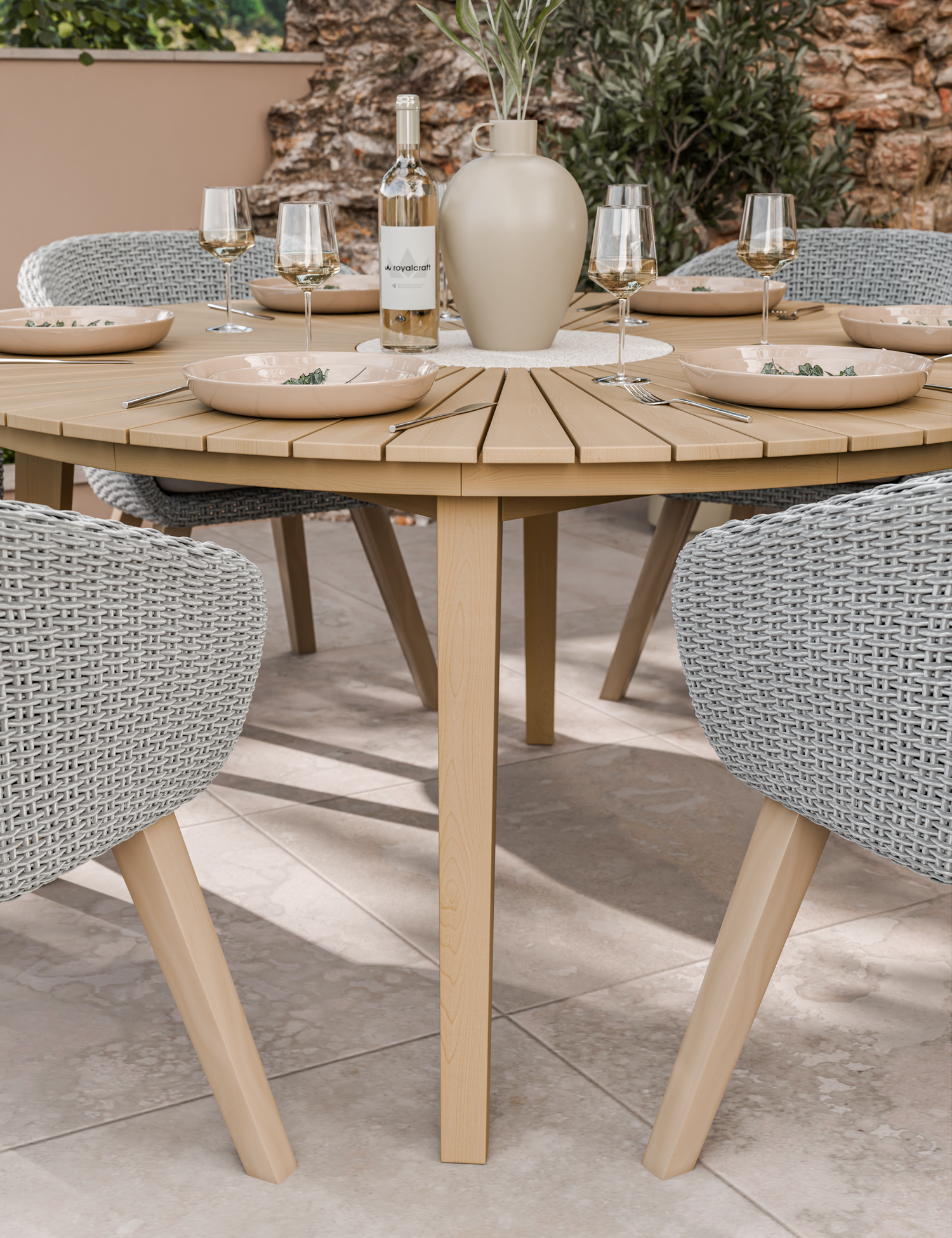 Roma 6 Seater 150cm Round Sunray with Terrazzo Insert Dining Set with 6 Sol Dining Chairs
