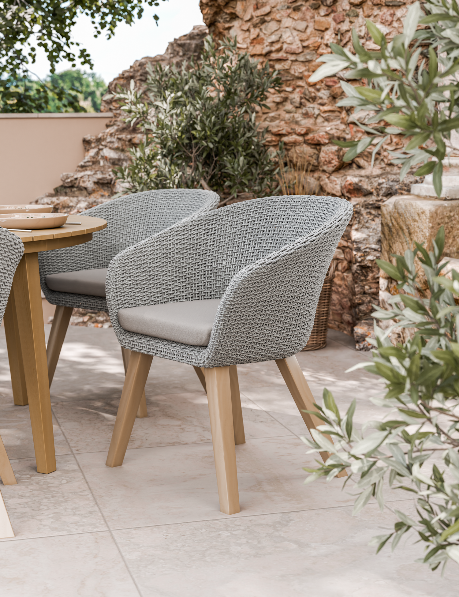 Roma 6 Seater 150cm Round Sunray with Terrazzo Insert Dining Set with 6 Sol Dining Chairs