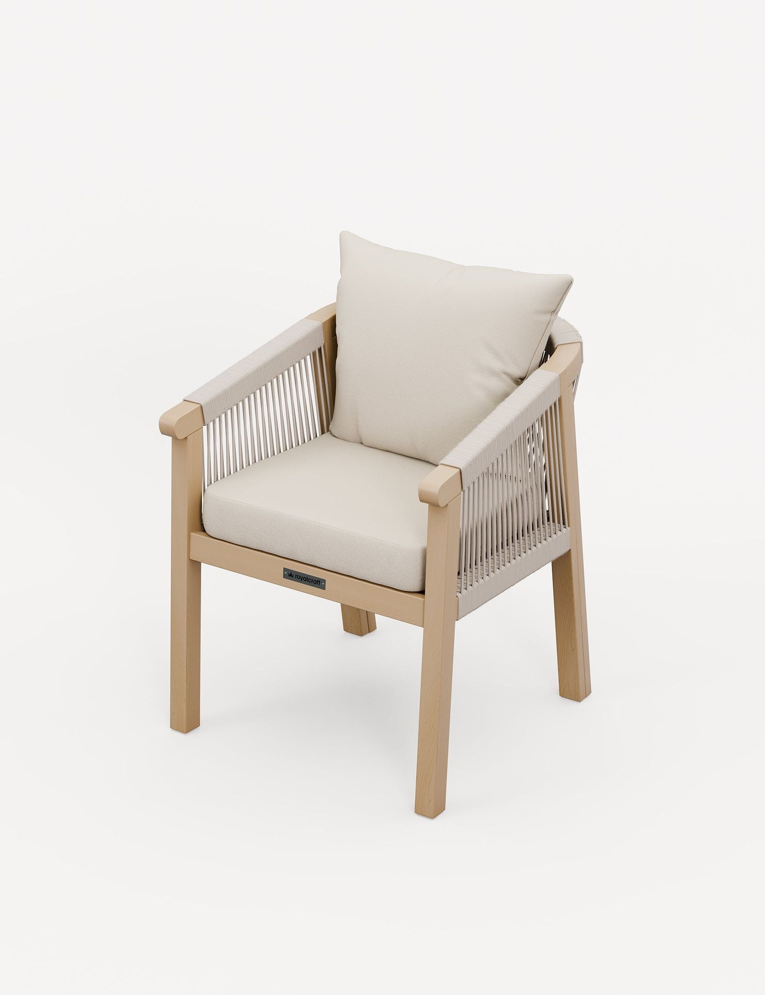 Image of Beige armchair with white cushion on a white background