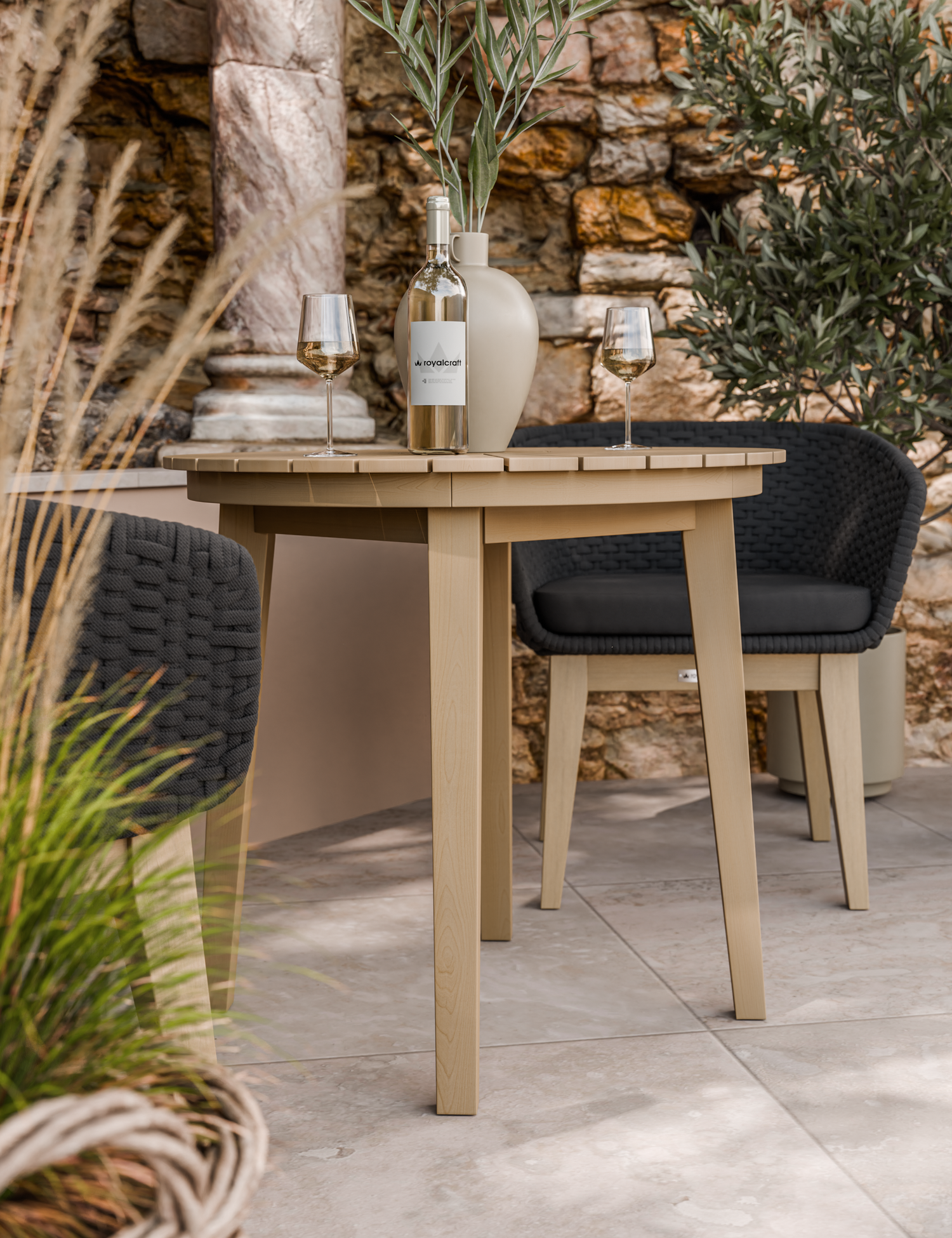 Roma 2 Seater Round Sunray Bistro Set with Eden Night Dining Chairs