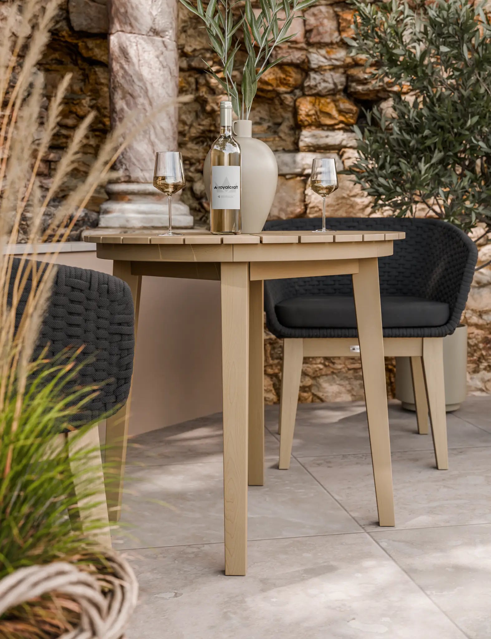 Image of Roma 2 Seater Round Sunray Bistro Set with Eden Night Dining Chairs