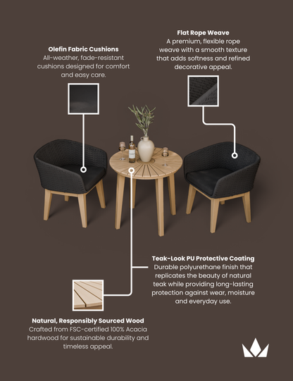 Roma 2 Seater Round Sunray Bistro Set with Eden Night Dining Chairs