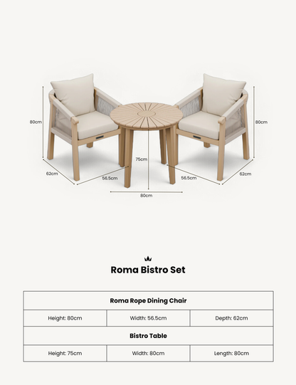Roma 2 Seater Round Sunray Bistro Set with Roma Dining Chairs