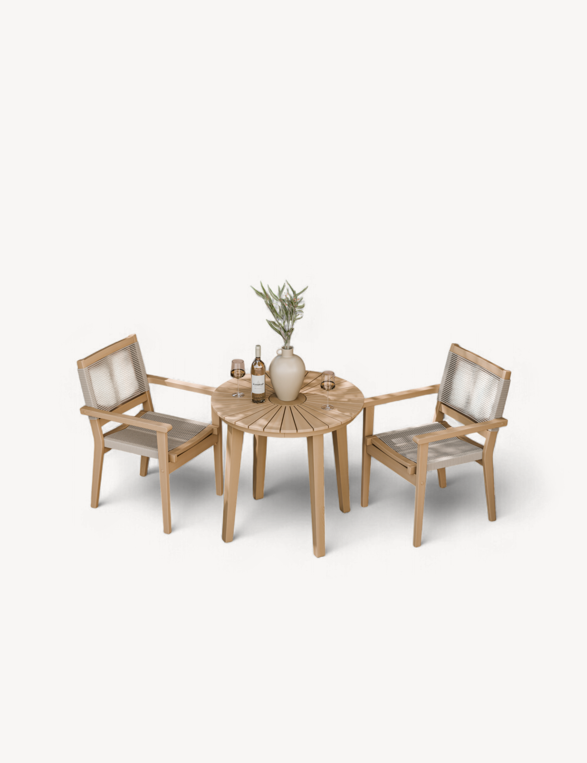 Roma 80cm Round Sunray Bistro Set with Roma Rope Stacking Chairs