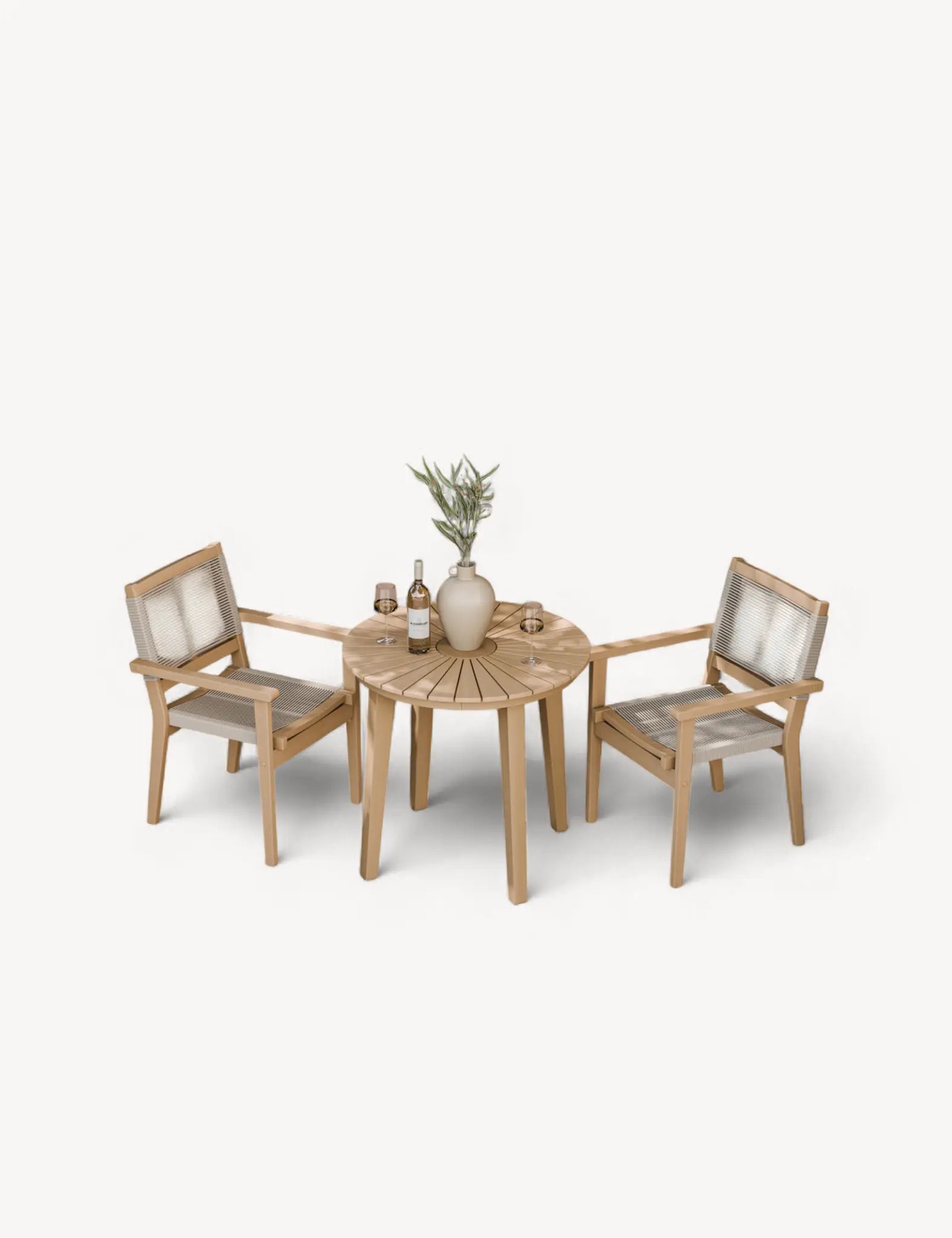 Roma 80cm Round Sunray Bistro Set with Roma Rope Stacking Chairs