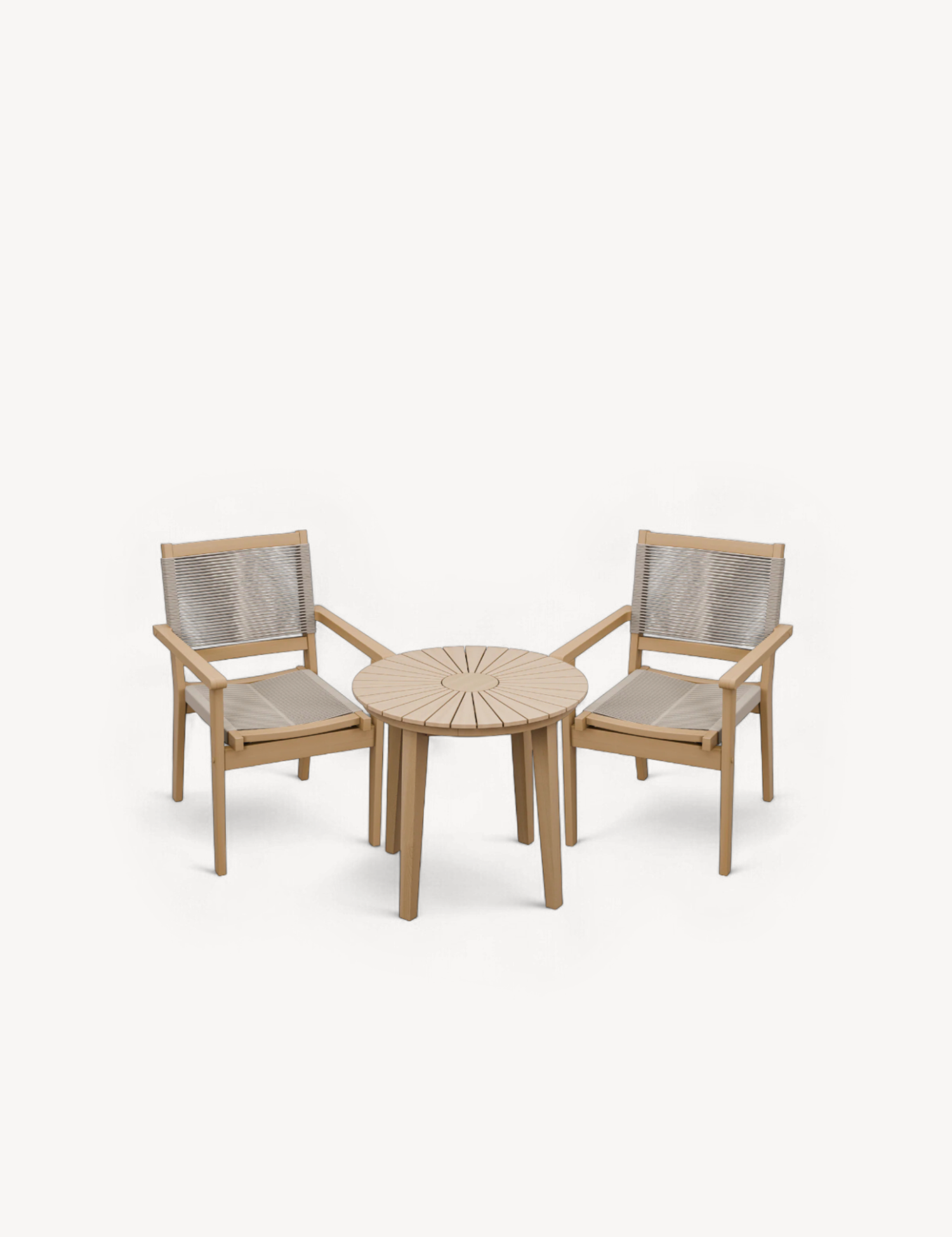 Roma 80cm Round Sunray Bistro Set with Roma Rope Stacking Chairs